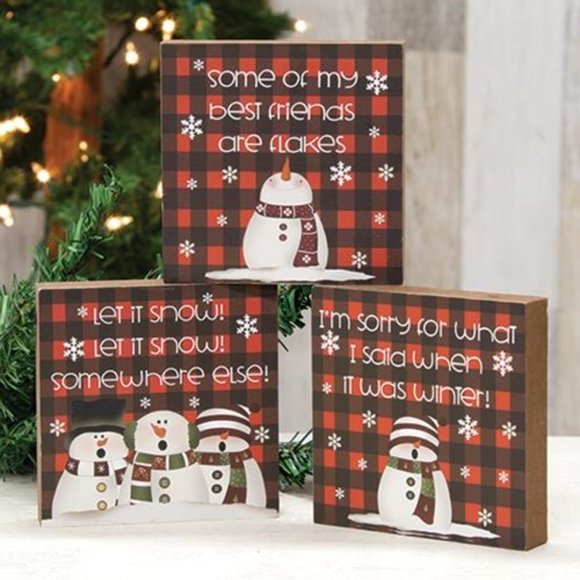 Other - NWT Buffalo Plaid Set 3 Saying Blocks